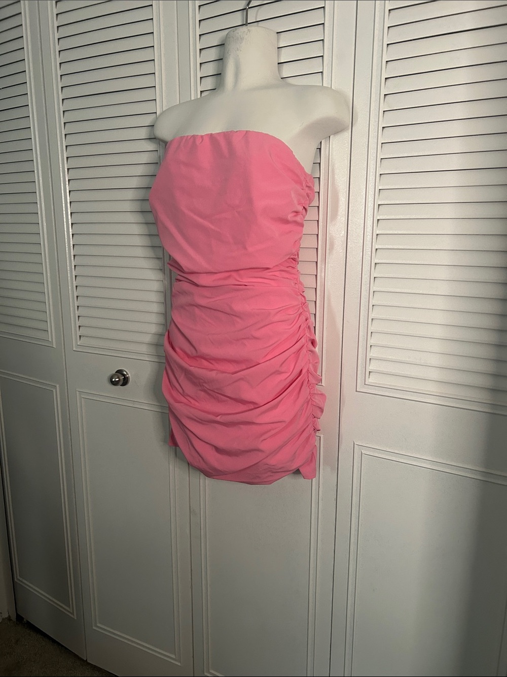Blue Blush Strapless Ruched Bubblegum Pink Mini Dress